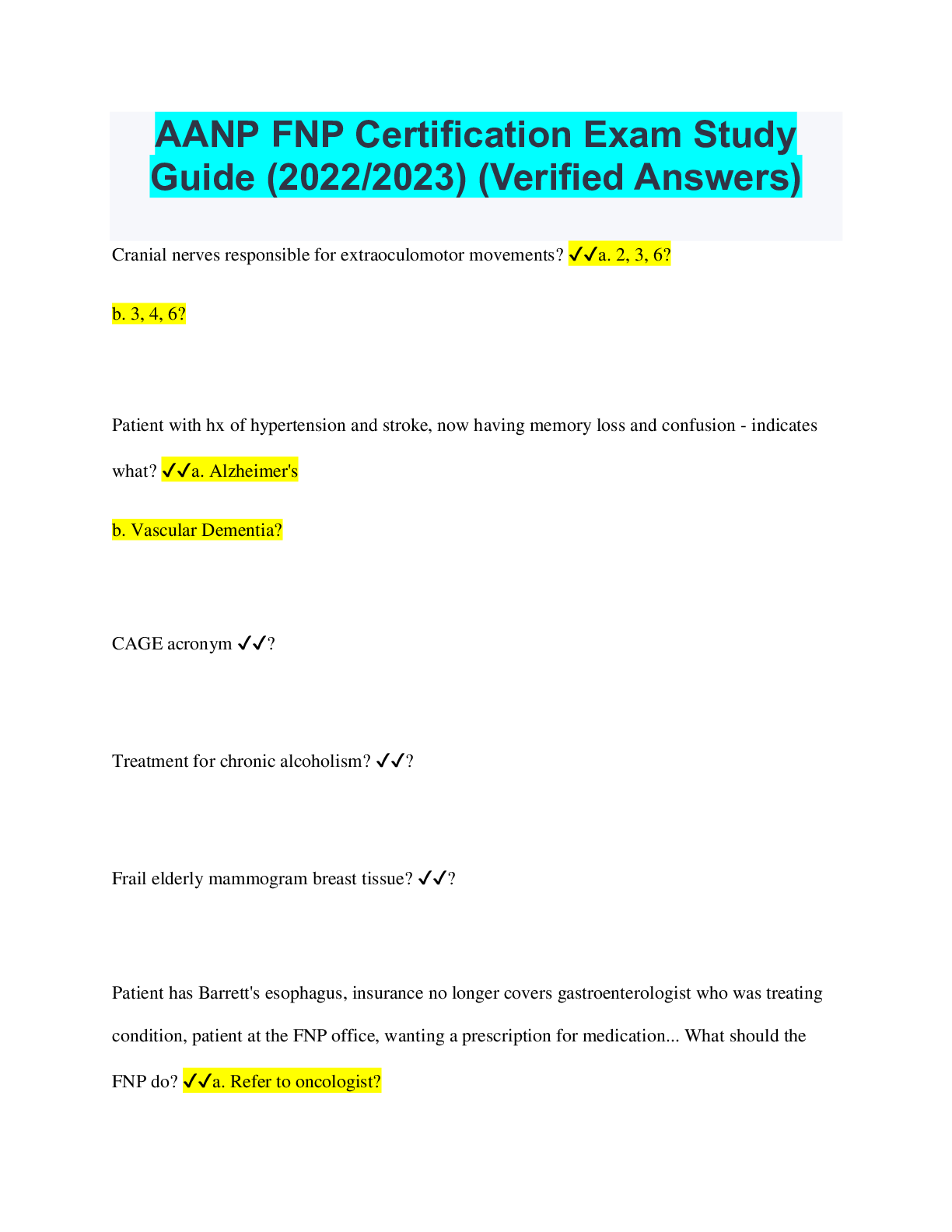 AANP FNP Certification Exam Study Guide (2022/2023) (Verified Answers